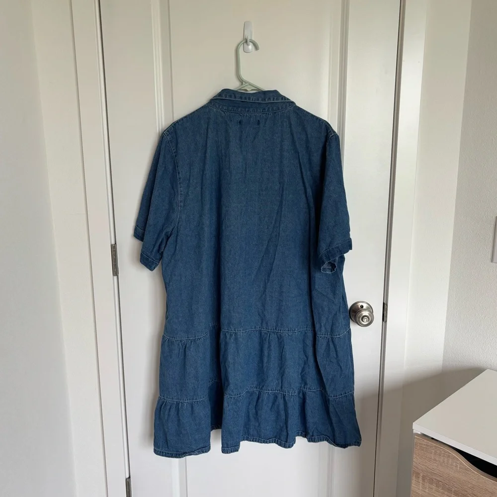 Missguided Denim Smock Dress Tiered Hem Blue - Picture 5 of 5
